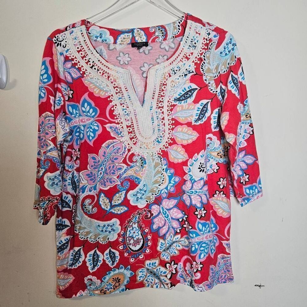 Talbots Women’s Plus Petite Small Red Paisley Floral Shirt 3/4 Sleeve Tunic XP